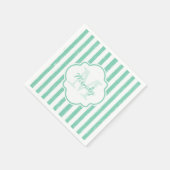 Cute Mint Green Painted Stripes Monogram en Naam Servetten (Hoek)