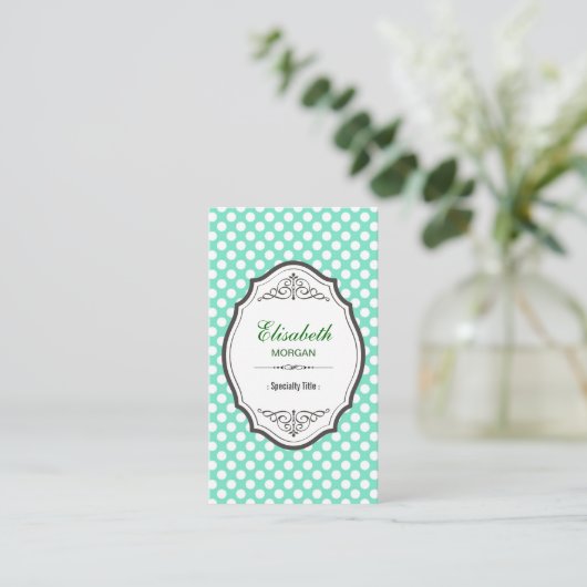 Cute Mint Green Polka Dots Elegant Lijst Visitekaartje (Staand voorkant)