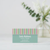 Cute Mint Green & Roze Stripes Visitekaartje (Staand voorkant)