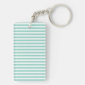 Cute Mint Green Stripes, Monogram-Gepersonaliseerd Sleutelhanger (achterkant)