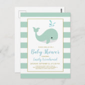 Cute Mint Green Whale Baby shower Invitation (Devant / Derrière)