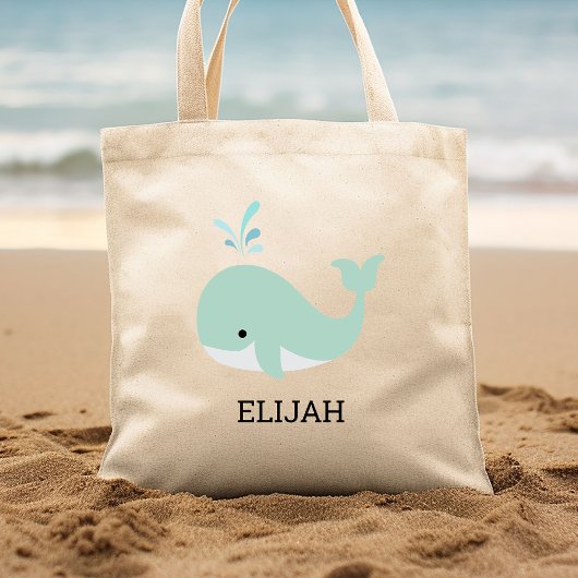Cute Mint Green Whale Kinderen Personalized Tote Bag