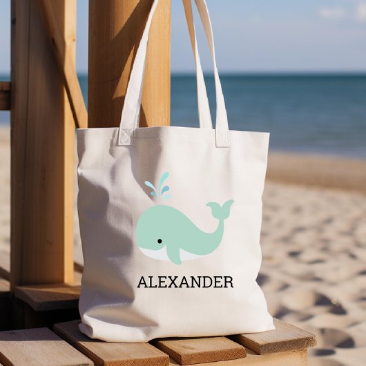 Cute Mint Green Whale Kinderen Personalized Tote Bag
