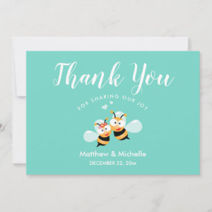 Cute Mint om Honey Bee Couple Whimsical Wedding te Bedankkaart
