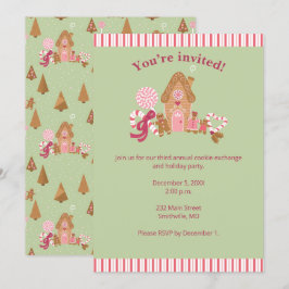 Cute Mint Pink Gingerbrood Candy Cane Invitation Kaart