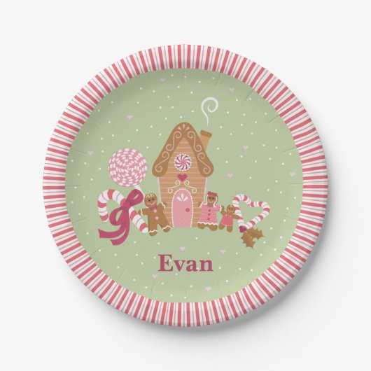Cute Mint Pink Gingerbrood Snoep Bord (Voorkant)