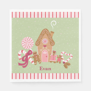 Cute Mint Pink Gingerbrood Snoep Papier Napkin Servet
