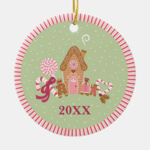 Cute Mint Pink Gingerbrood Snoep Round Ornament