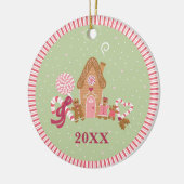 Cute Mint Pink Gingerbrood Snoep Round Ornament (Links)