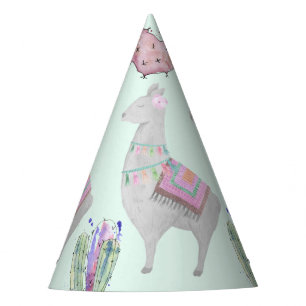 Cute Mint Pink Llama en Cactus Waterverf Pattern Feesthoedjes