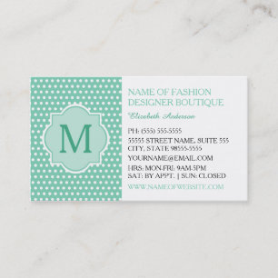 Cute Mint Polka Dots with Girly Monogram Boutique Visitekaartje