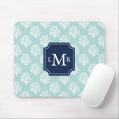 Cute Mint Summer Pattern en Blue Monogram Muismat (Met muis)