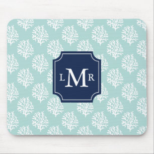 Cute Mint Summer Pattern en Blue Monogram Muismat