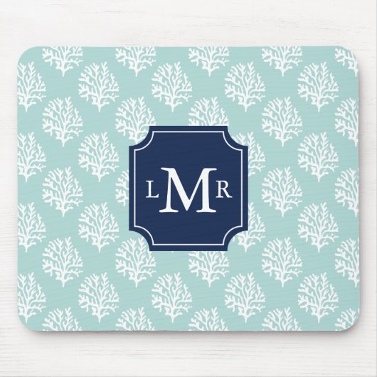 Cute Mint Summer Pattern en Blue Monogram Muismat (Voorkant)