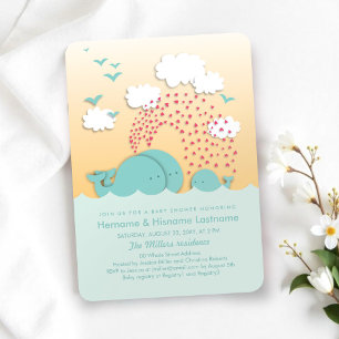 Cute Mint Whales Couples Baby shower Invite Kaart