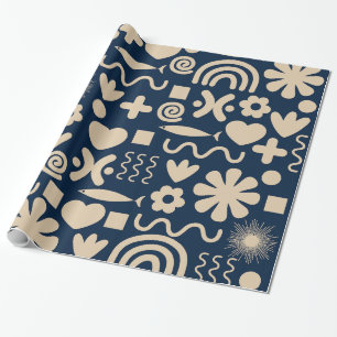 Cute Miscellany Dark Blue Scandi Pattern Cadeaupapier