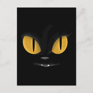 Cute Mischievous Black Cat with Fangs Briefkaart