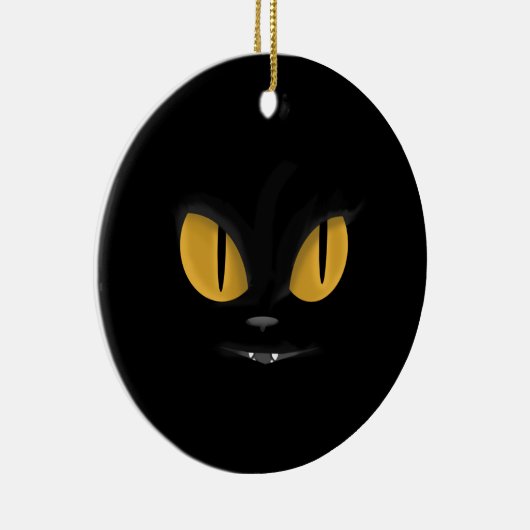Cute Mischievous Black Cat with Fangs Keramisch Ornament (Rechts)