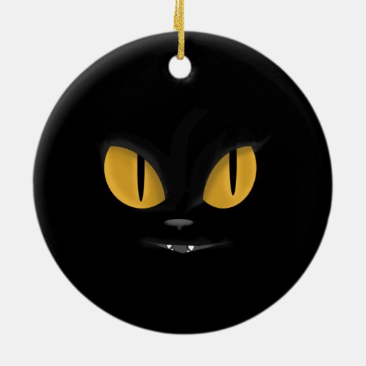 Cute Mischievous Black Cat with Fangs Keramisch Ornament (Achterkant)