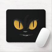 Cute Mischievous Black Cat with Fangs Muismat (Met muis)
