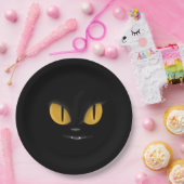 Cute Mischievous Black Cat with Fangs Papieren Bordje (Feest)