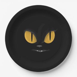Cute Mischievous Black Cat with Fangs Papieren Bordje