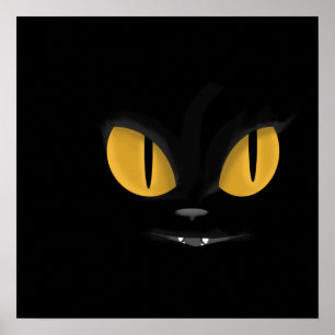 Cute Mischievous Black Cat with Fangs Poster