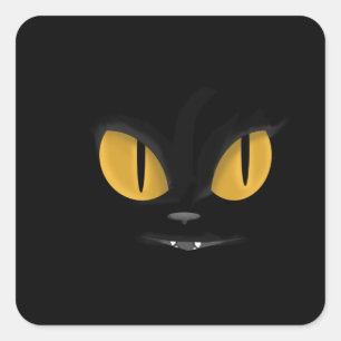 Cute Mischievous Black Cat with Fangs Vierkante Sticker