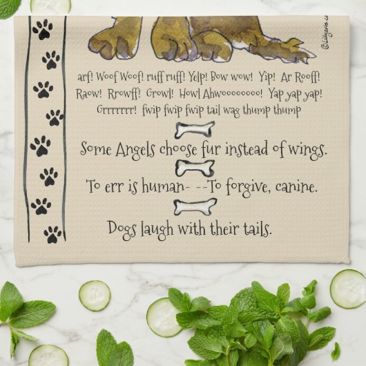 Cute Mixed Breed Cartoon Dog Quotes Kitchen Towel Theedoek (Gevouwen)
