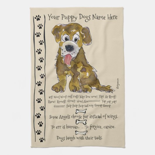 Cute Mixed Breed Cartoon Dog Quotes Kitchen Towel Theedoek (Verticaal)