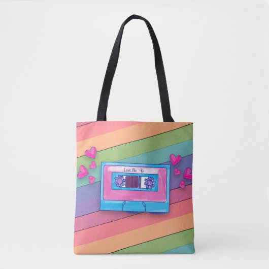 Cute Mixtape Rainbow Background Retro Music Logo Tote Bag (Voorkant)