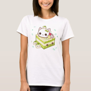 Cute mochi-kat met kawaii-groene theecake t-shirt