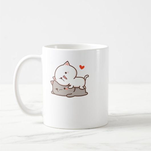 Cute Mochi Peach Cat Koffiemok (Links)