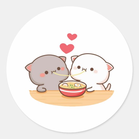 Cute Mochi Peach Cat Ronde Sticker (Voorkant)