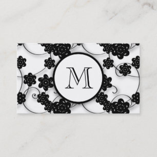 Cute Mod Black Flowers Pattern, Jouw Initiaal Visitekaartje