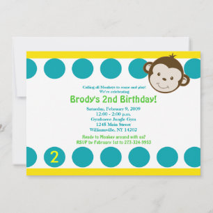 Cute Mod Monkey Blue/Yellow Birthday 5x7 Kaart