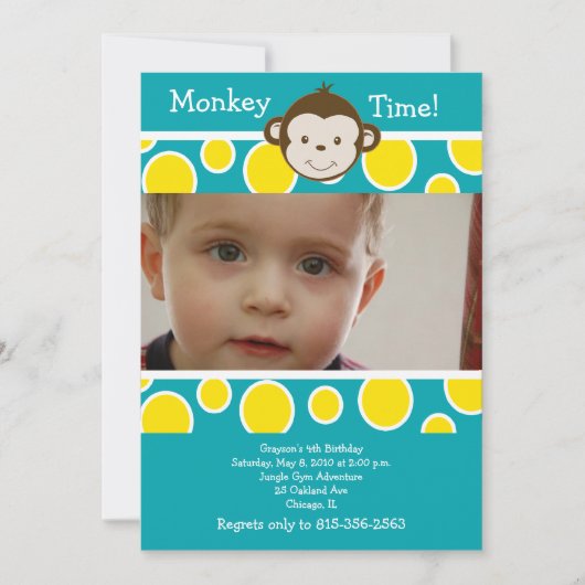 CUTE MOD MONKEY *FOTO* Birthday Invitation Kaart (Voorkant)