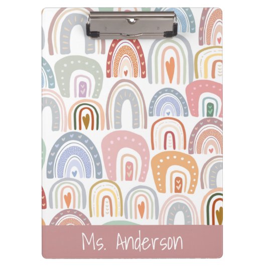 Cute Modern Assorted Pastel Rainbow Teacher Klembord (Voorkant)