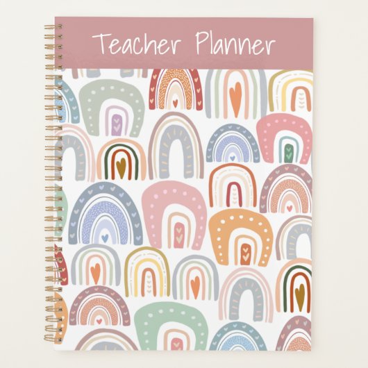 Cute Modern Assorted Pastel Rainbow Teacher Planner (Voorkant)