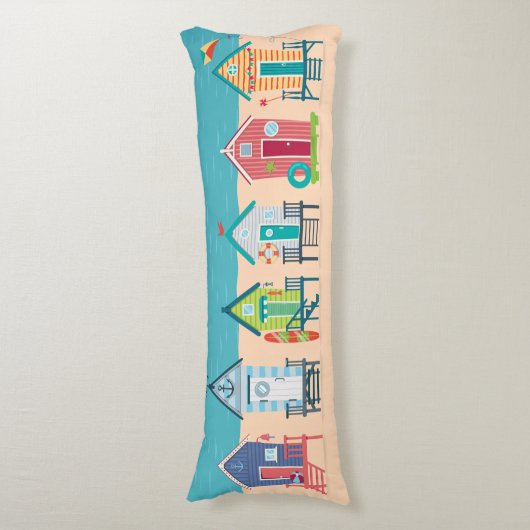 Cute Modern Beach Huts Summer Holiday Art Lichaamskussen (Voorkant Verticaal)