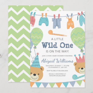 Cute Modern Beren Wild One - Baby shower Kaart