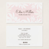 Cute Modern Bleek Roze Floral Script Font Visitekaartje (Voorkant /achterkant)