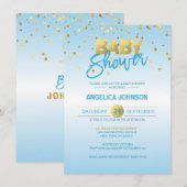 Cute Modern Blue Confetti BOY Baby shower Kaart (Voorkant / Achterkant)