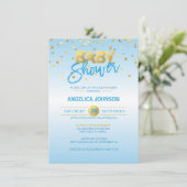 Cute Modern Blue Confetti BOY Baby shower Kaart (Staand voorkant)