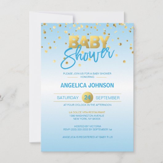 Cute Modern Blue Confetti BOY Baby shower Kaart (Voorkant)