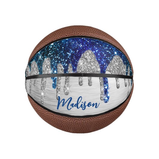 Cute modern Blue Glitter Driemonogram Basketbal (Voorkant)