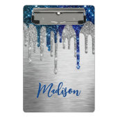 Cute modern Blue Glitter Driemonogram Mini Klembord (Voorkant)