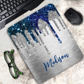 Cute modern Blue Glitter Driemonogram Muismat