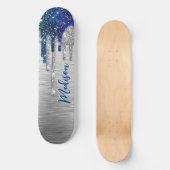 Cute modern Blue Glitter Driemonogram Skateboard (Voorkant)