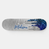 Cute modern Blue Glitter Driemonogram Skateboard (Horizontaal)